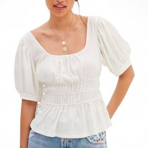 MAEVE BY ANTHROPOLOGIE White Puff Sleeve Peplum - Medium